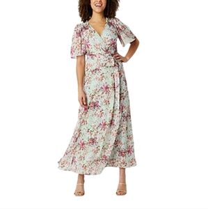 Danny & Nicole Floral Boho Sheer Whimsical Fairy Wrap Romantic Dress‎ Size 14